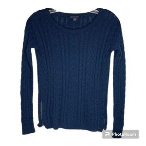 American Eagle Blue Cable Knit Cotton Wool Acrylic Blend Knit Sweater Zipper XS